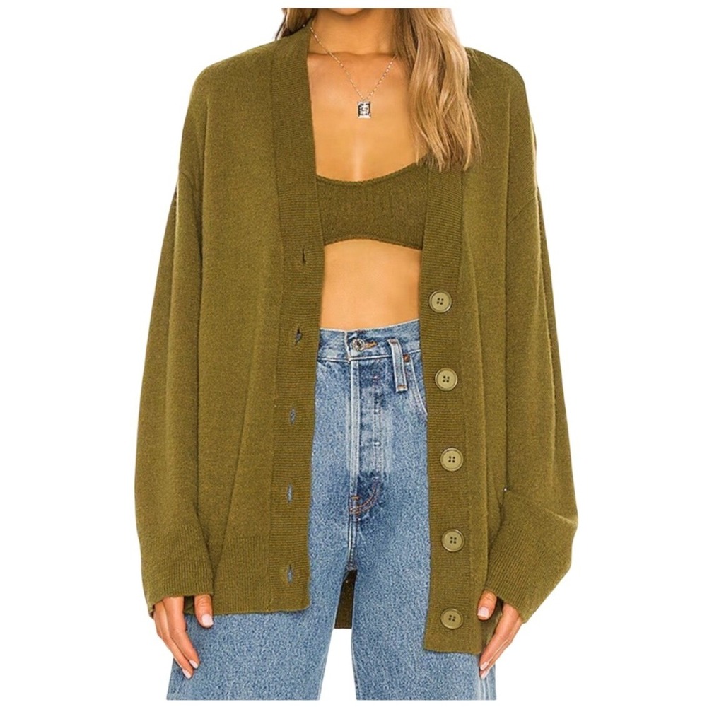 Revolve Camila Coelho Trista Oversized Wool Blend Cardigan Sweater Olive Green M